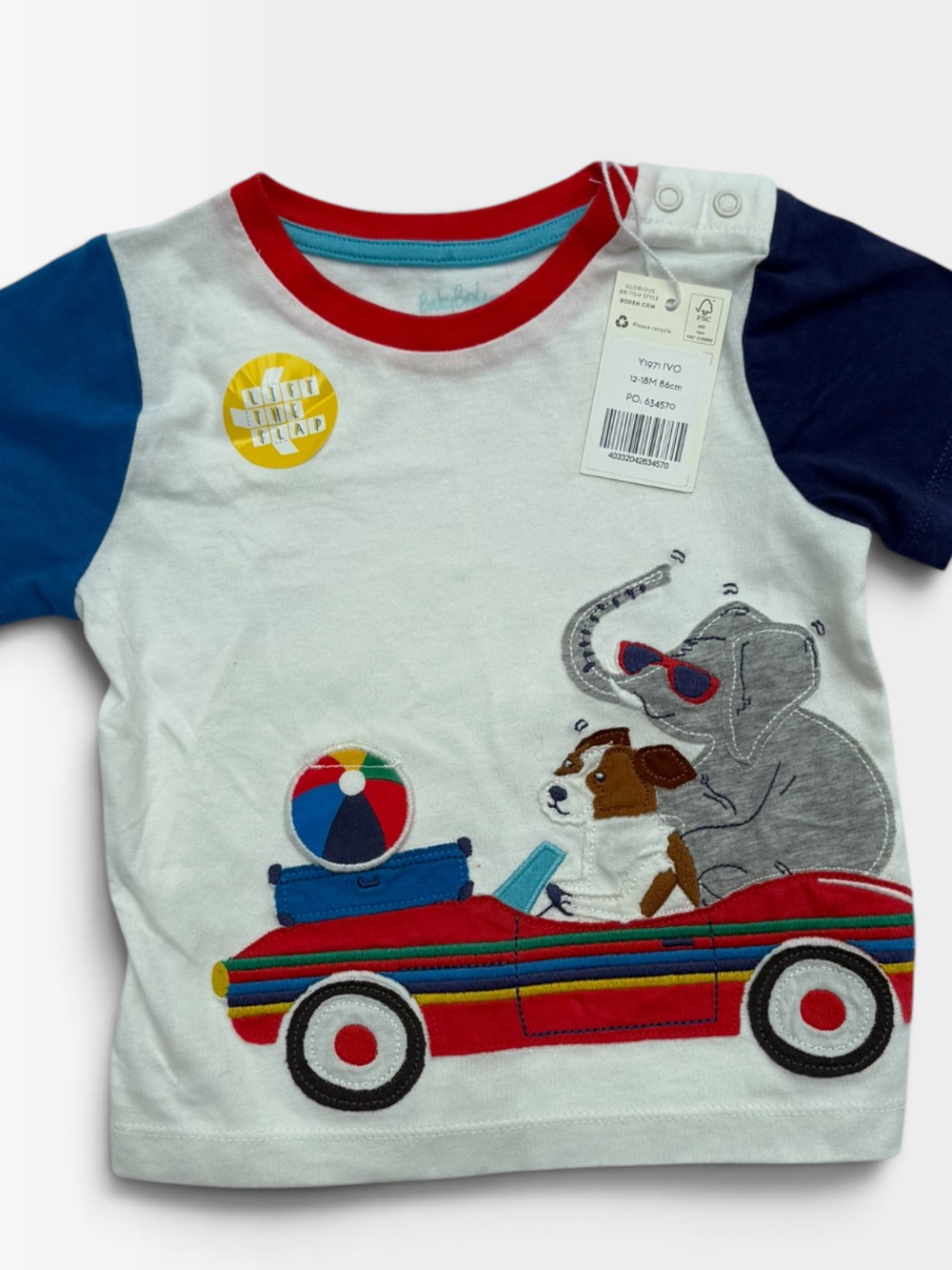 Baby Boden White Elephant Dog Car Appliqué T-Shirt 12-18M NWT Navy Contrast